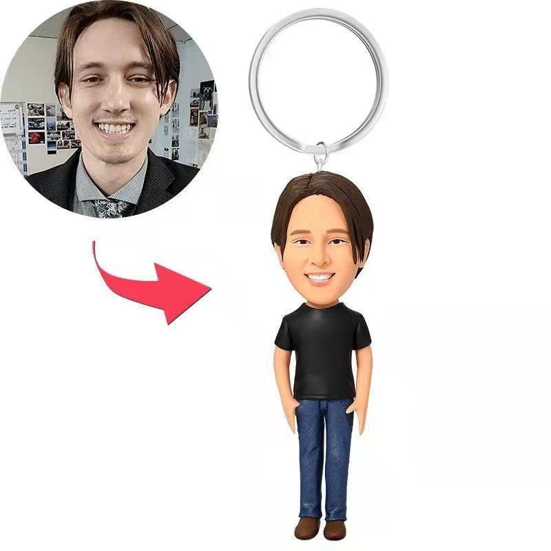 Custom Keychain figure for Men, Personalized 3d figurine keychain with Photo, Unique Birthday Anniversary Gift for Husband, Boyfriend, Dad, Boss, Grandpa - uDesign Gift