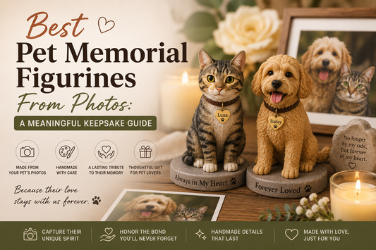 Custom pet memorial figurines from photos as meaningful keepsakes for dog and cat lovers