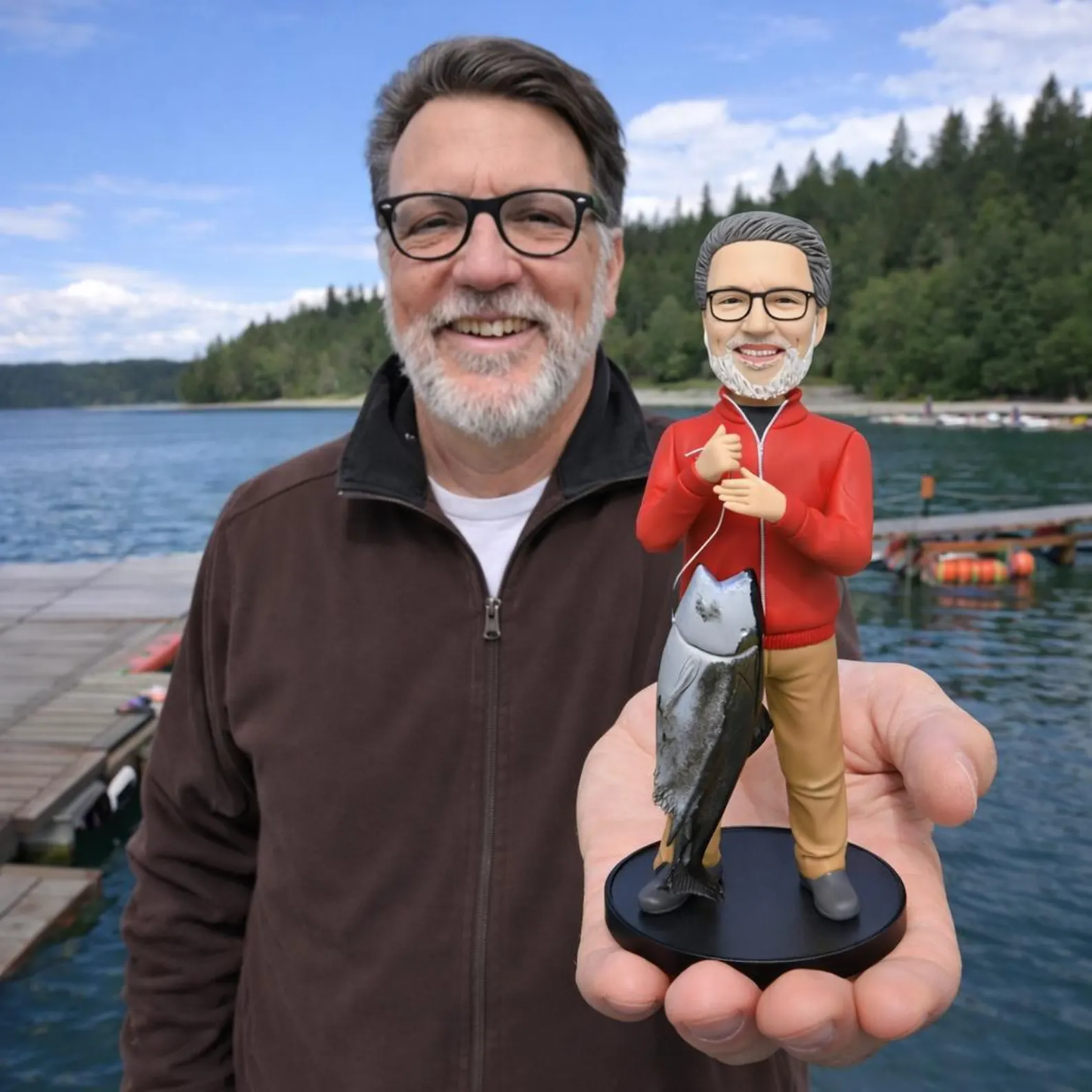 Custom Fishing Bobblehead From Photo ,Personalized Fisherman Gift made by hand for Dad