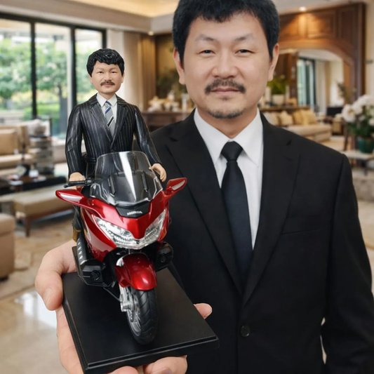 Custom Man with Motorcycle Figurine handmade from Photo