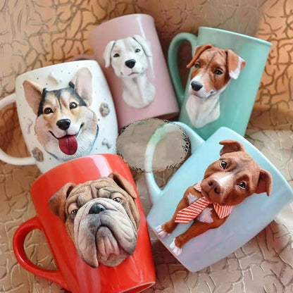 Custom pet figurine ceramic mug with picture, Personalized pet portrait figure cup, unique gifts for pet lover, pet memorial, pet loss - uDesign Gift