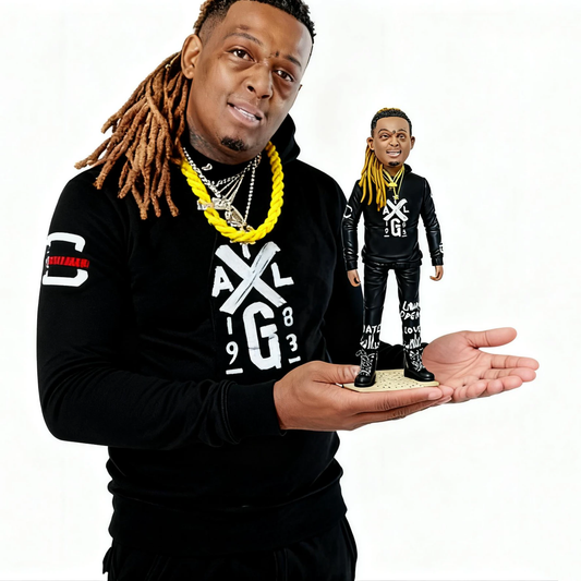 Custom African American rapper bobblehead from photo held by the customer