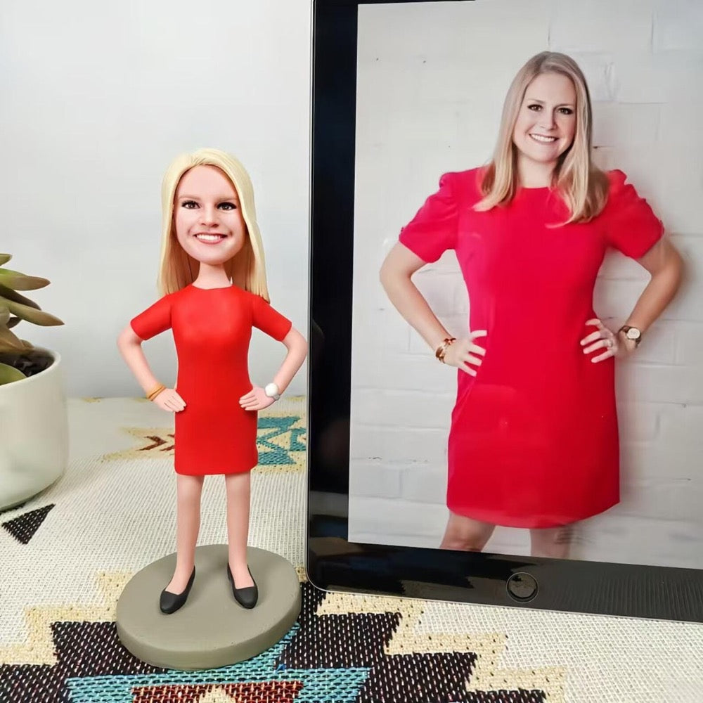 Custom bobblehead from photo, personalized figurine cake topper, unique handmade gift at www.udesigngift.com