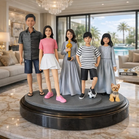 Custom Family of 5 Figurines from Photo with pet handmade from photo