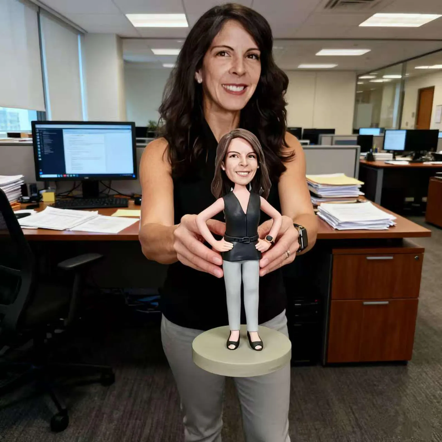 Custom female boss bobblehead from photo as personalized executive figurine gift