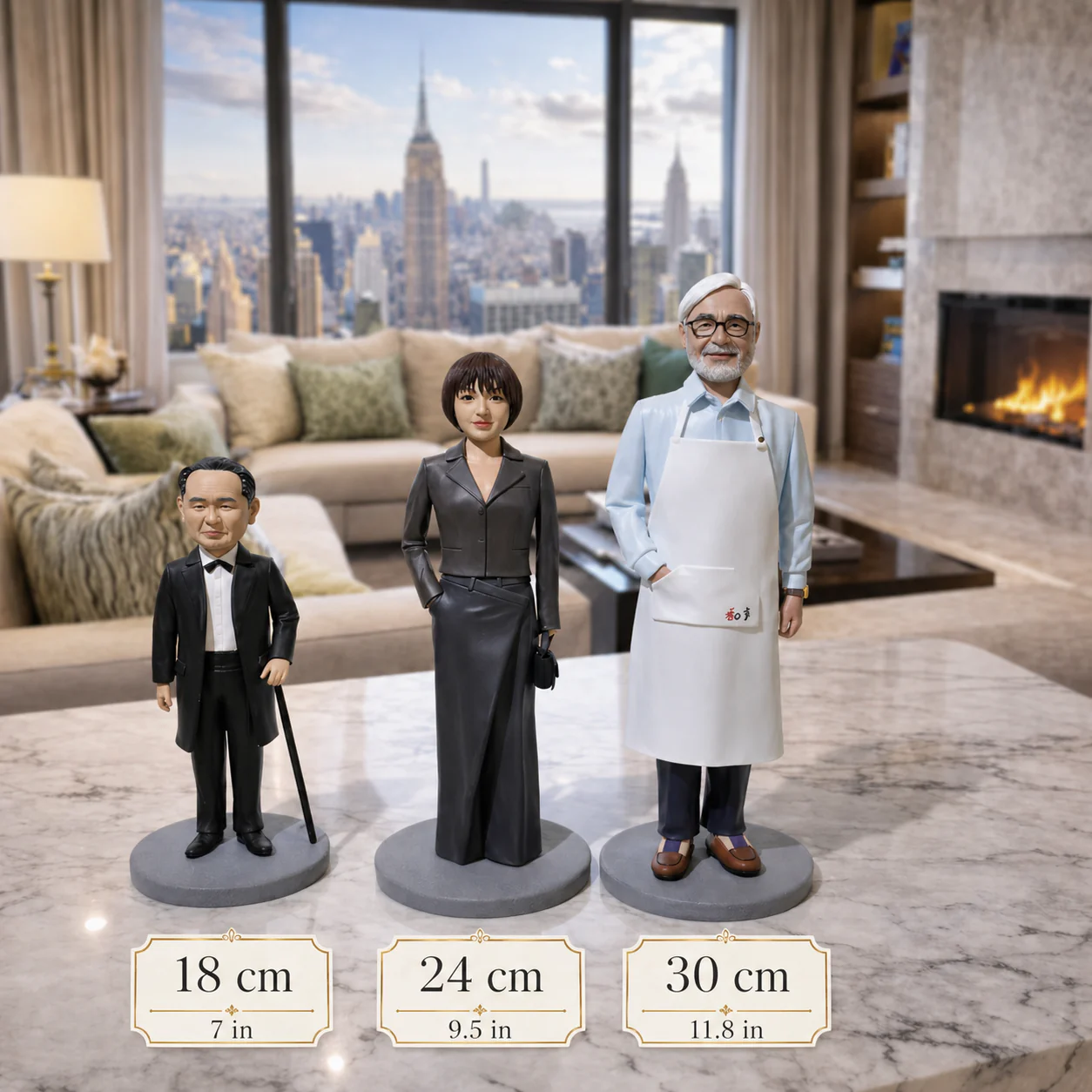 Custom Family of 4 Bobbleheads with Pet from Photo - uDesign Gift