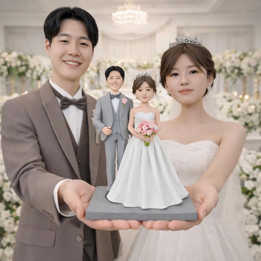 Custom wedding cake topper couple bobblehead from photo for bride and groom