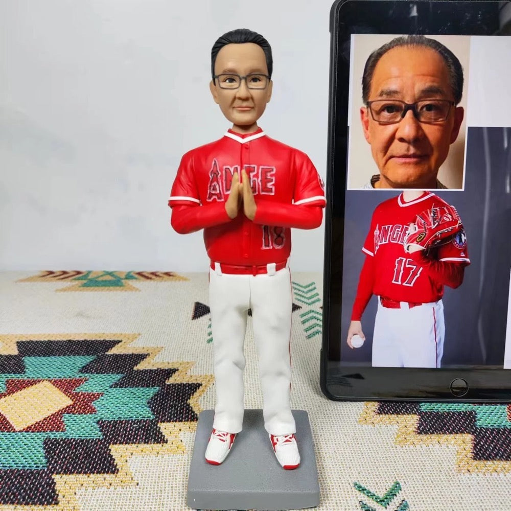 custom baseball bobblehead figure with red jersey from a photo