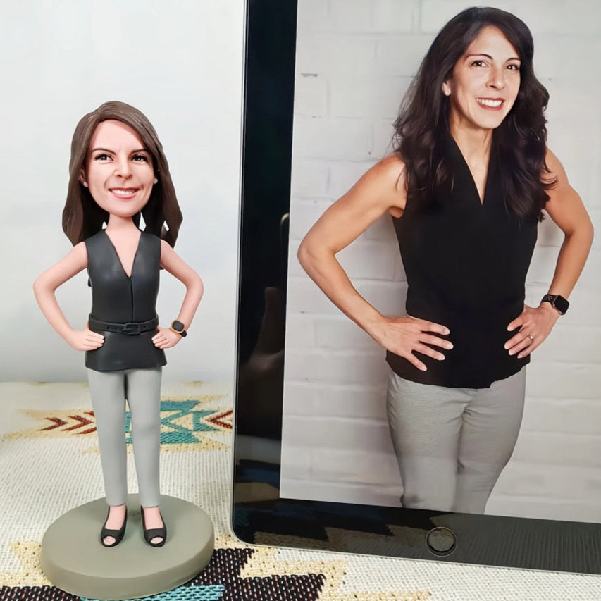Custom bobblehead from photo, personalized figurine cake topper, unique handmade gift at www.udesigngift.com