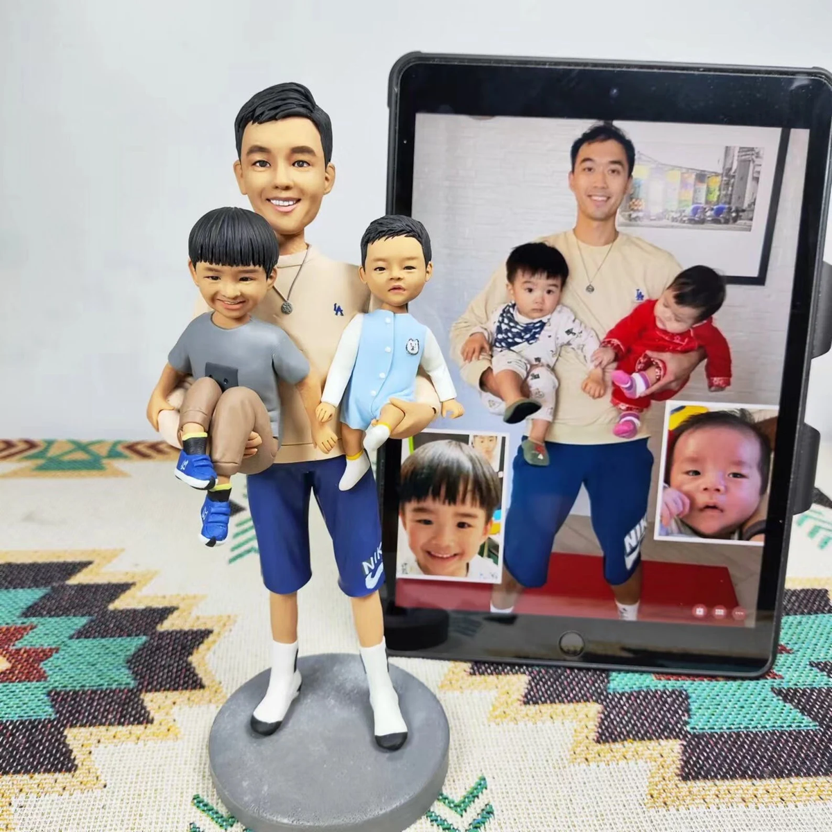 Custom family bobblehead from photo with father and children, a meaningful Christmas gift for family