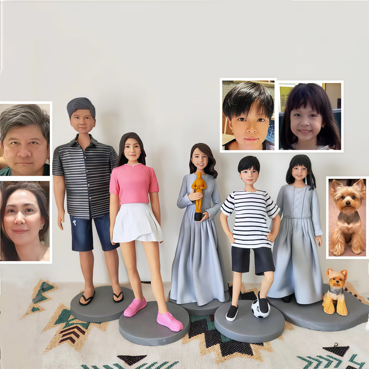 Custom family figurines with pets made from photos as a personalized family Christmas gift