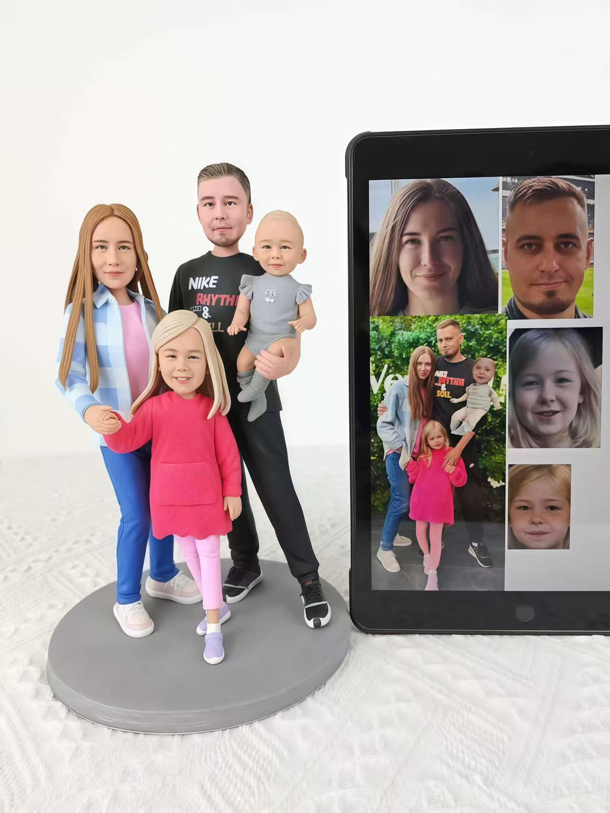 Personalized family portrait figurine from photo with parents and children as a Christmas keepsake