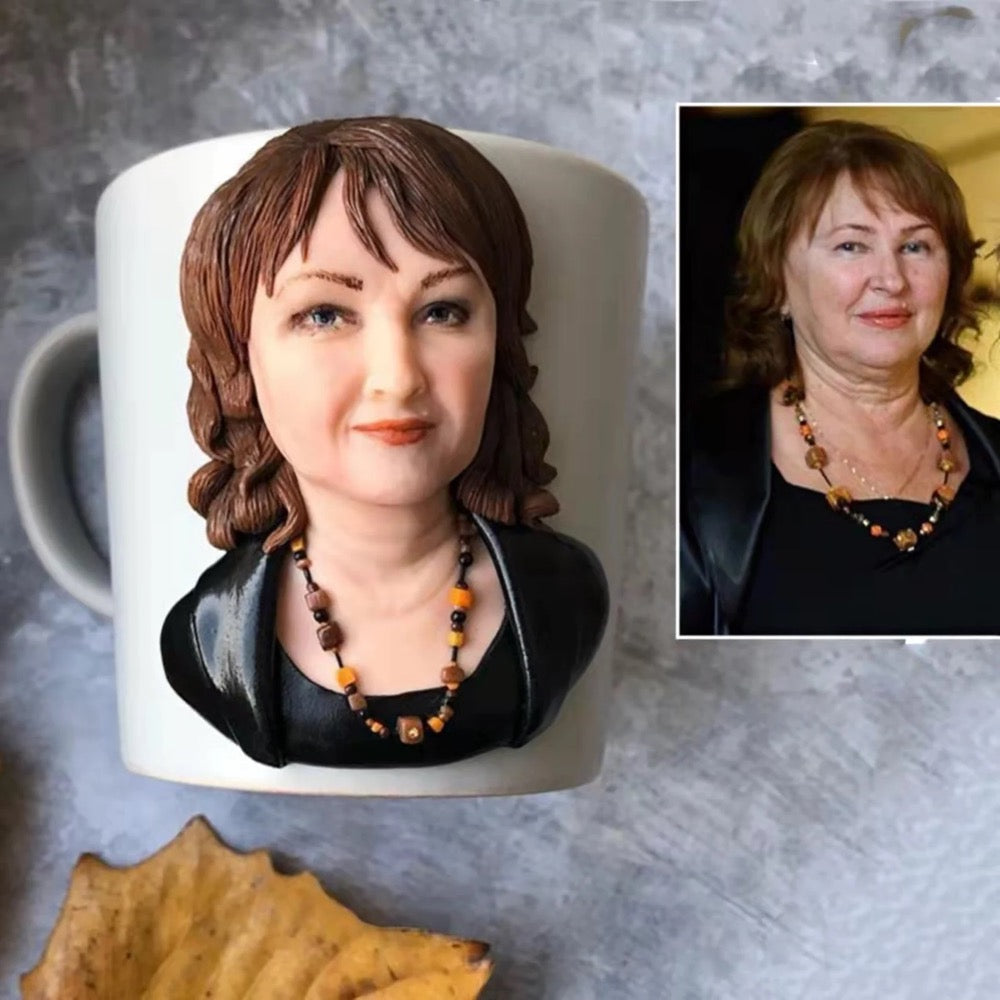 Custom Figurine Mug With Picture- Personalized Handmade 3D Portrait figure Gift for Coffee Lovers - uDesign Gift