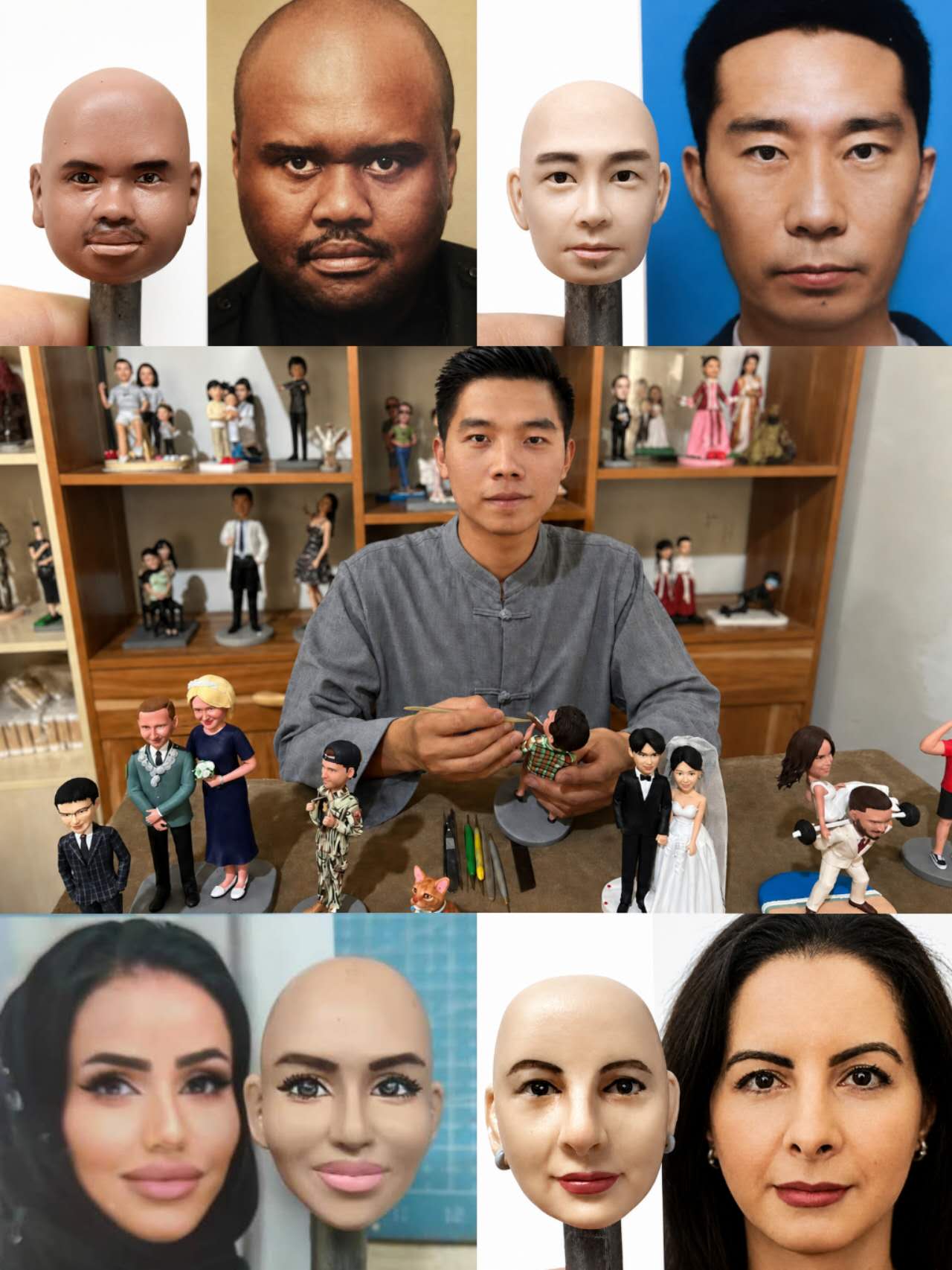 Custom Family of 5 Figurines with Pet from Photo - uDesign Gift
