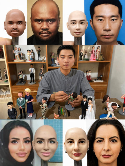 Custom Family of 5 Figurines with Pet from Photo - uDesign Gift