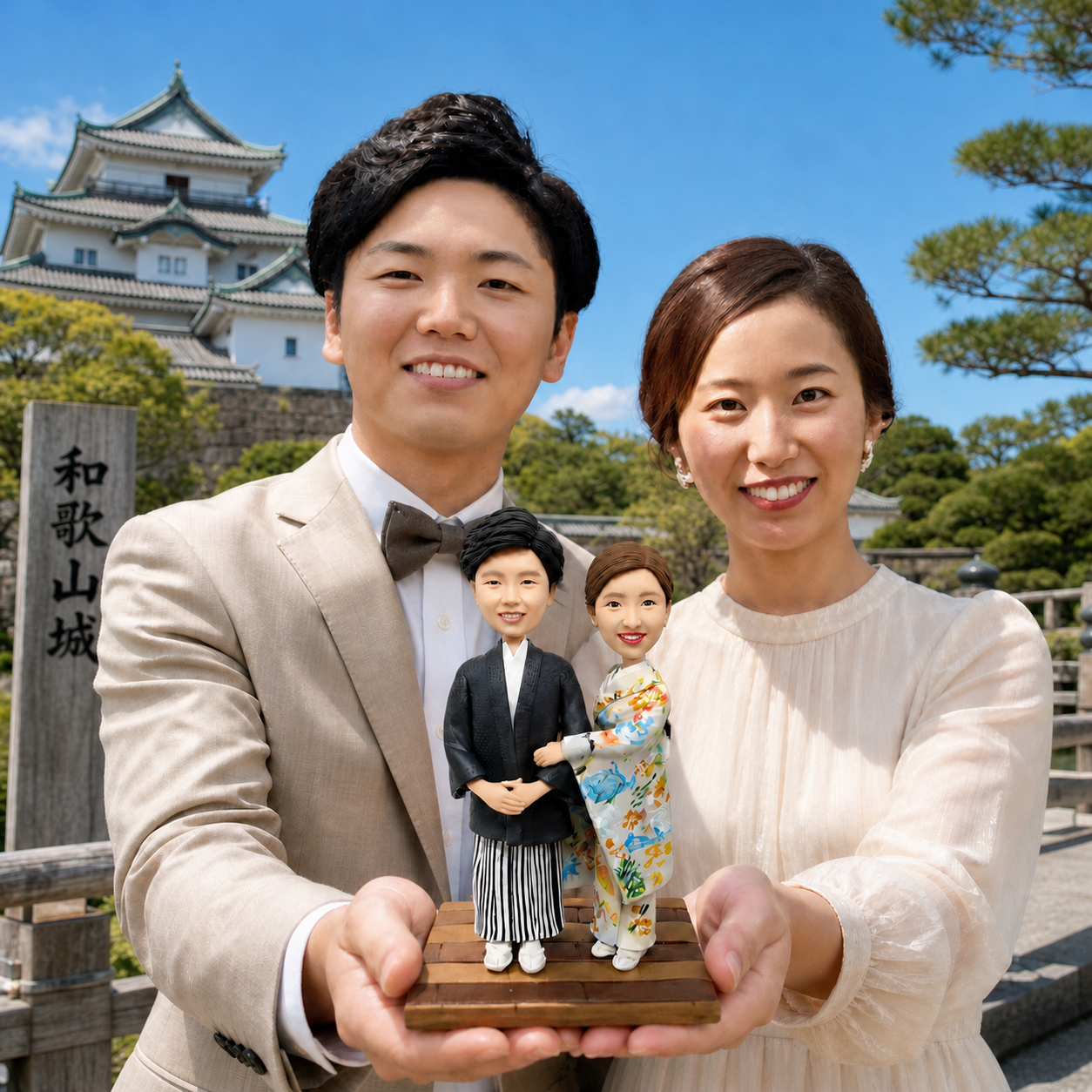 Long distance couple bobblehead from photo as personalized relationship keepsake
