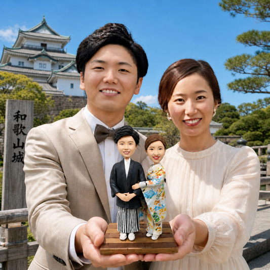 Long distance couple bobblehead from photo as personalized relationship keepsake