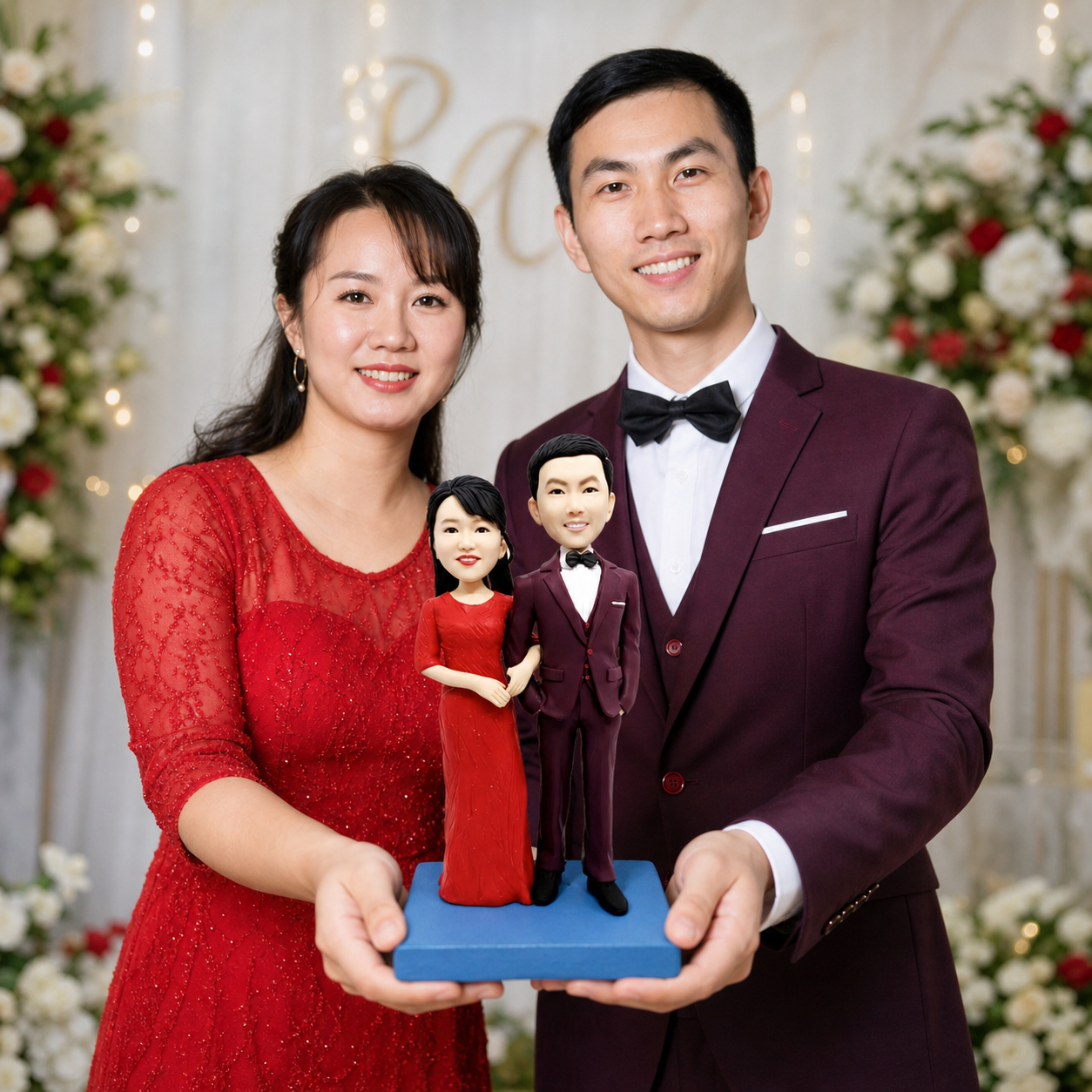 Personalized engagement couple figurine from photo as proposal keepsake