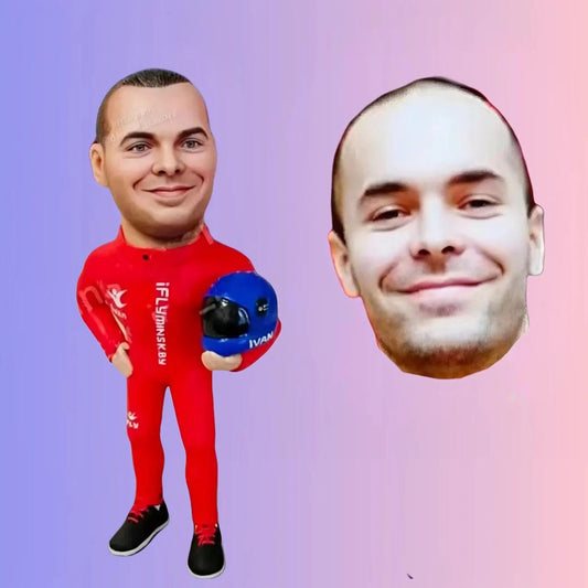personalized custom racing bobblehead with helmet