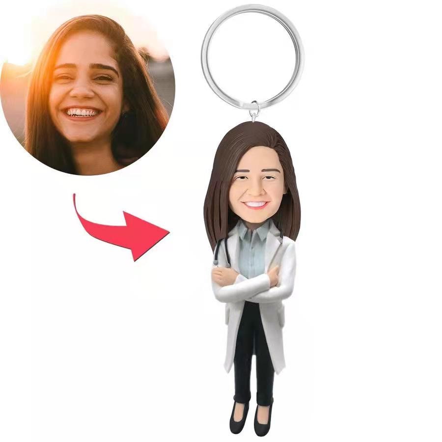 Custom Keychain figure for Men, Personalized 3d figurine keychain with Photo, Unique Birthday Anniversary Gift for Husband, Boyfriend, Dad, Boss, Grandpa - uDesign Gift