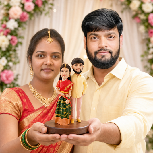 Proposal gift custom indian couple bobblehead recreating a romantic engagement moment