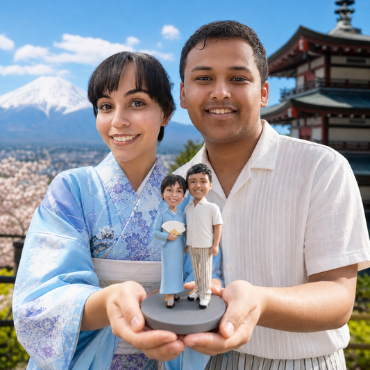 Travel couple bobblehead from photo as personalized vacation memory gift