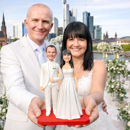 Wedding anniversary cake topper figurine from photo for couple celebration
